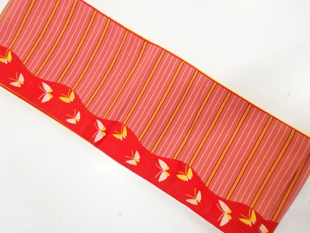 JAPANESE HANHABA OBI / WOVEN STRIPE & BUTTERFLY
